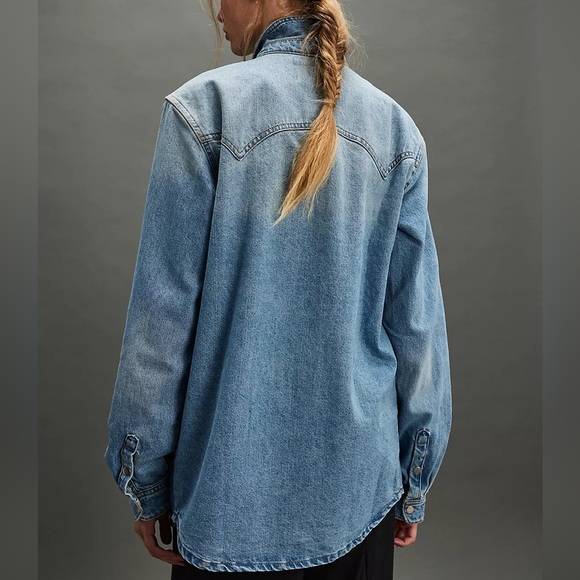 NWT Free People Understated Leather Horsey Denim Shirt. Size Medium - Picture 5 of 11